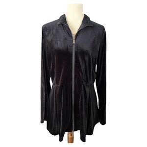 VTG Boston Proper Zip Up Cardigan Womens LG Black Velvet Dark Academia Goth Y2K